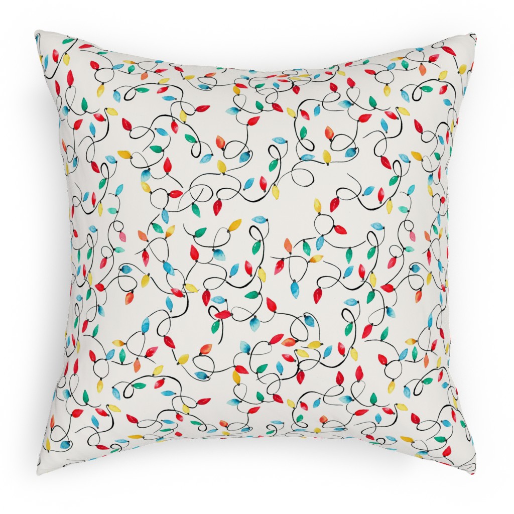 Christmas Lights Decoration - Multi Pillow, Woven, White, 18x18, Double Sided, Multicolor