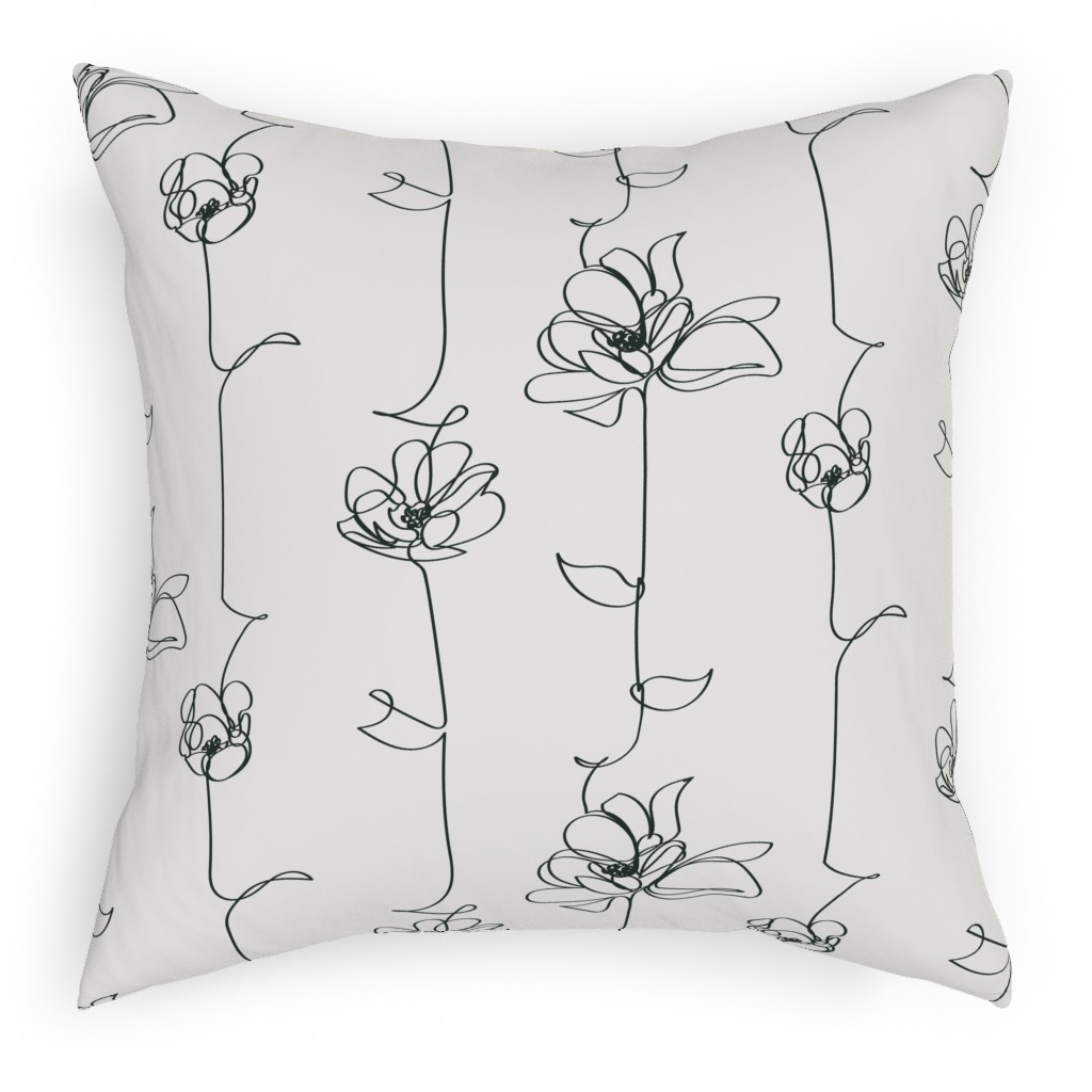 One Line Floral - Neutral Pillow, Woven, White, 18x18, Double Sided, White