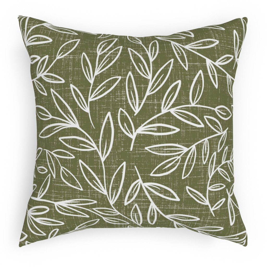 Refined Olive Leaves - Green Pillow, Woven, White, 18x18, Double Sided, Green, Classic Green