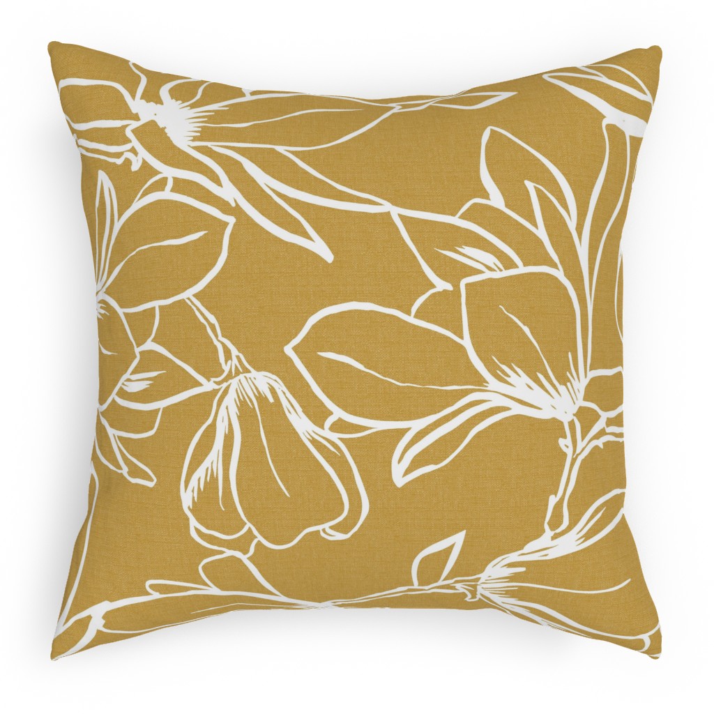 Magnolia Garden Pillow, Woven, White, 18x18, Double Sided, Brown, Golden