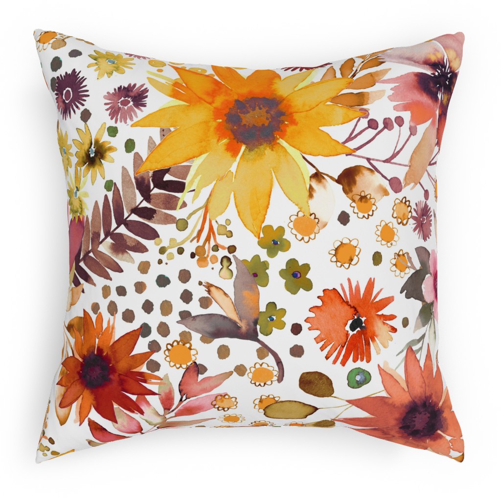 Big Sunflowers - Goldenrod Yellow Pillow, Woven, White, 18x18, Double Sided, Orange, Orange