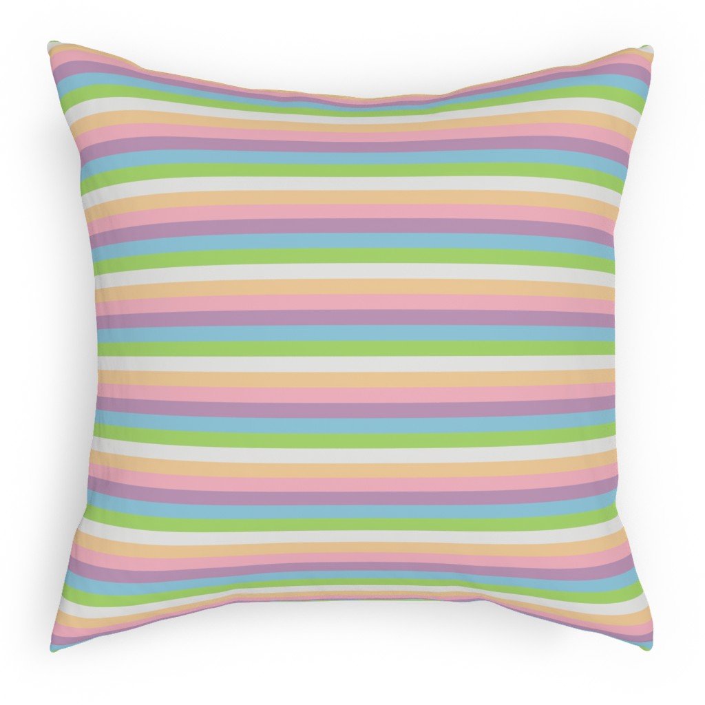 Multi Colored Stripes - Pastel Pillow, Woven, White, 18x18, Double Sided, Multicolor