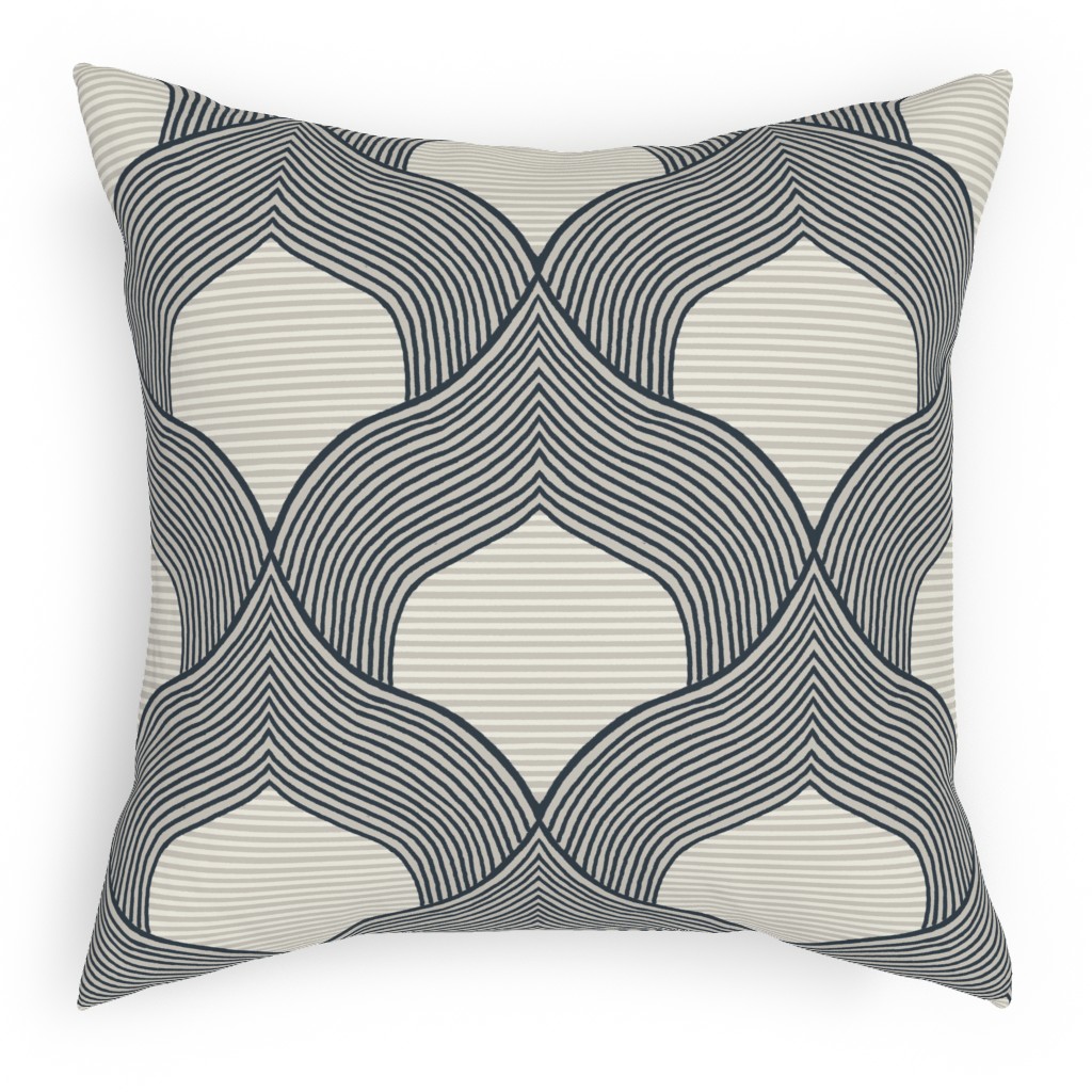 Plymouth - Navy & Beige Pillow, Woven, White, 18x18, Double Sided, Beige, Pearl