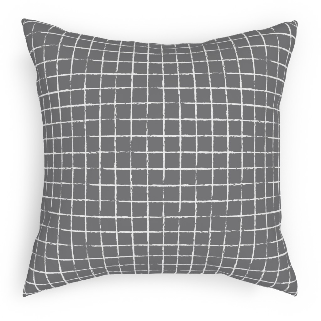 Minimalist Distorted Grid Pillow, Woven, White, 18x18, Double Sided, Gray, Slate