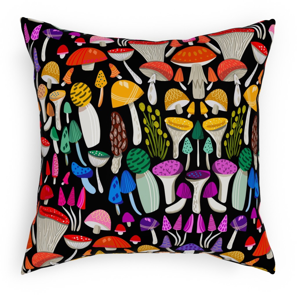 Magic Mushrooms - Multicolor Pillow, Woven, White, 18x18, Double Sided, Multicolor