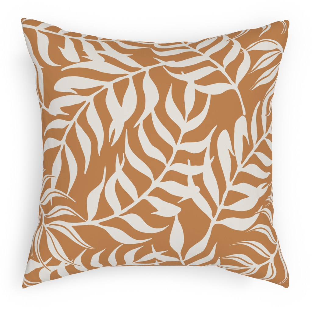 Moving Palms Pillow, Woven, White, 18x18, Double Sided, Orange, Pueblo