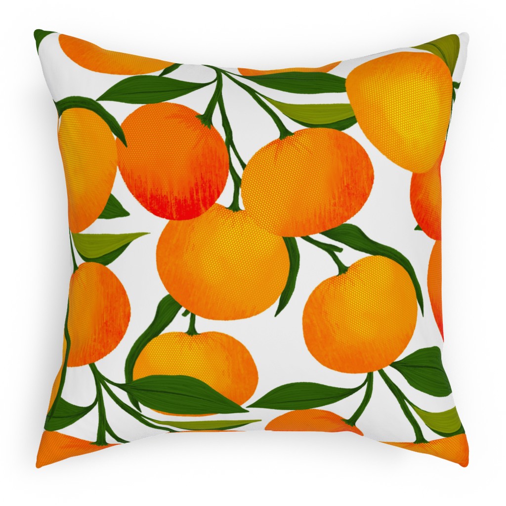 Tangerine Dreams - Orange on White Pillow, Woven, White, 18x18, Double Sided, Orange