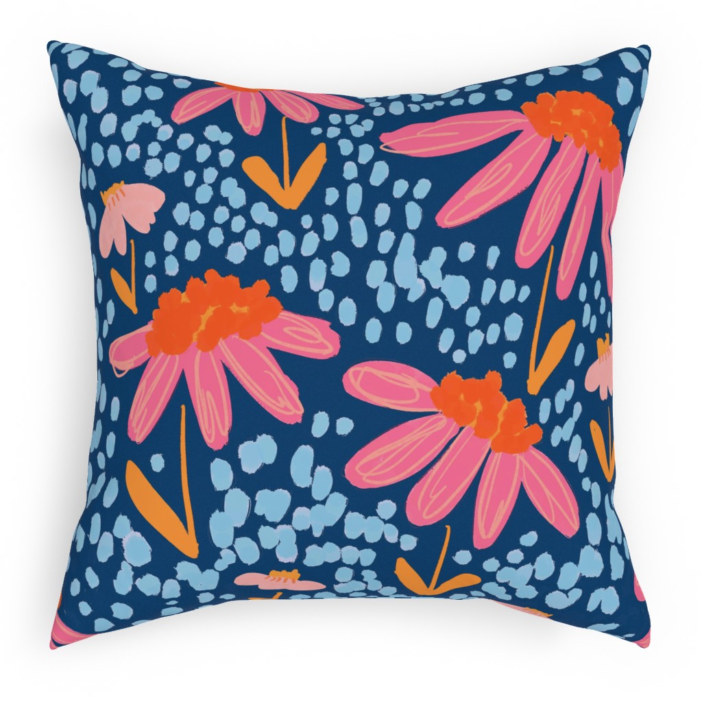 Spring Showers - Blue Pillow, Woven, White, 18x18, Double Sided, Blue