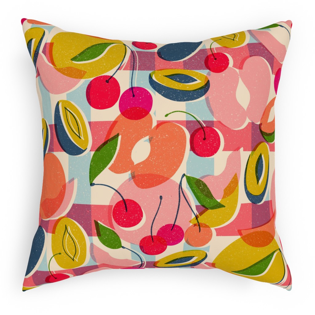 Summer Fruits - Bright Pillow, Woven, White, 18x18, Double Sided, Multicolor