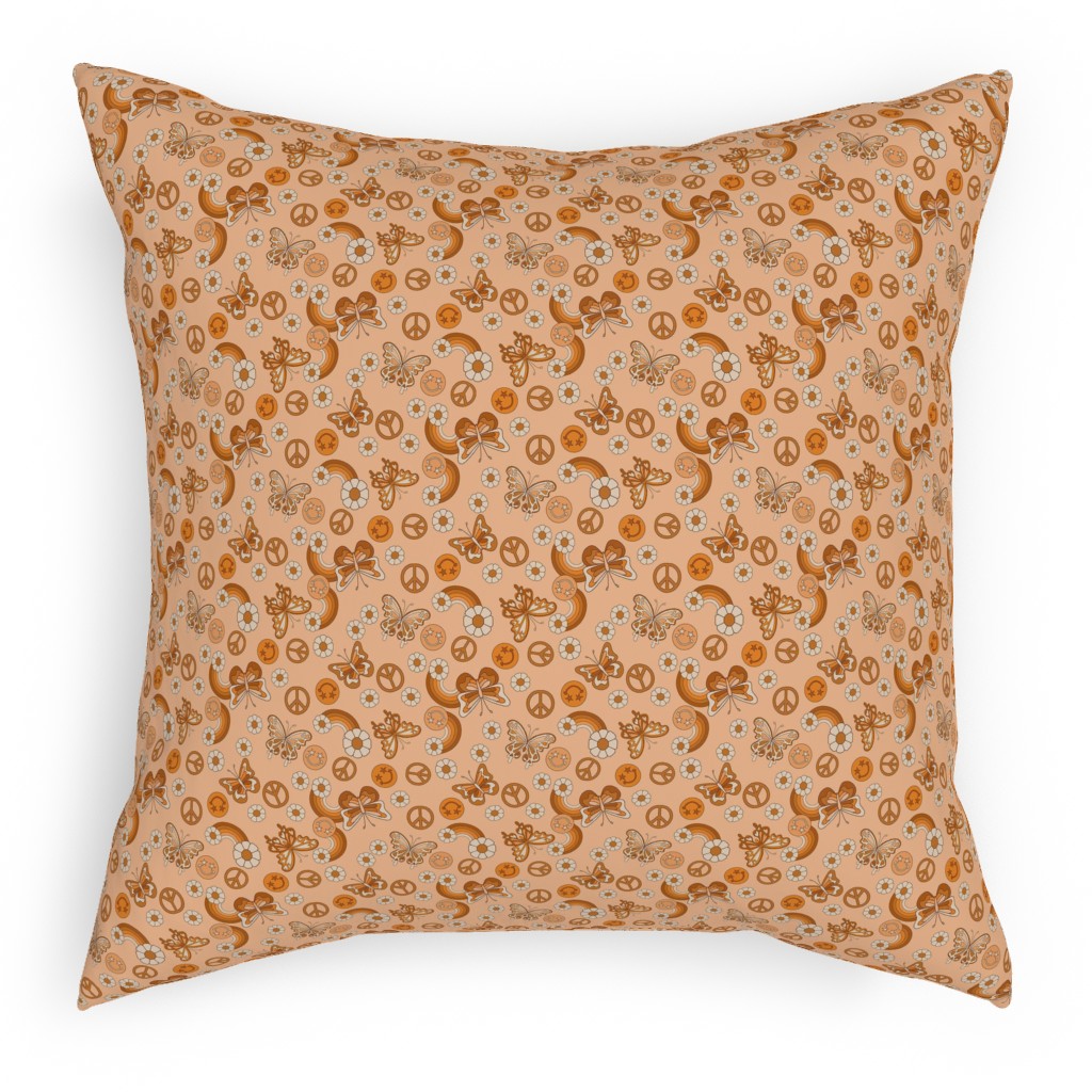 Peace Butterfly Boho - Orange Pillow, Woven, White, 18x18, Double Sided, Orange, Orange