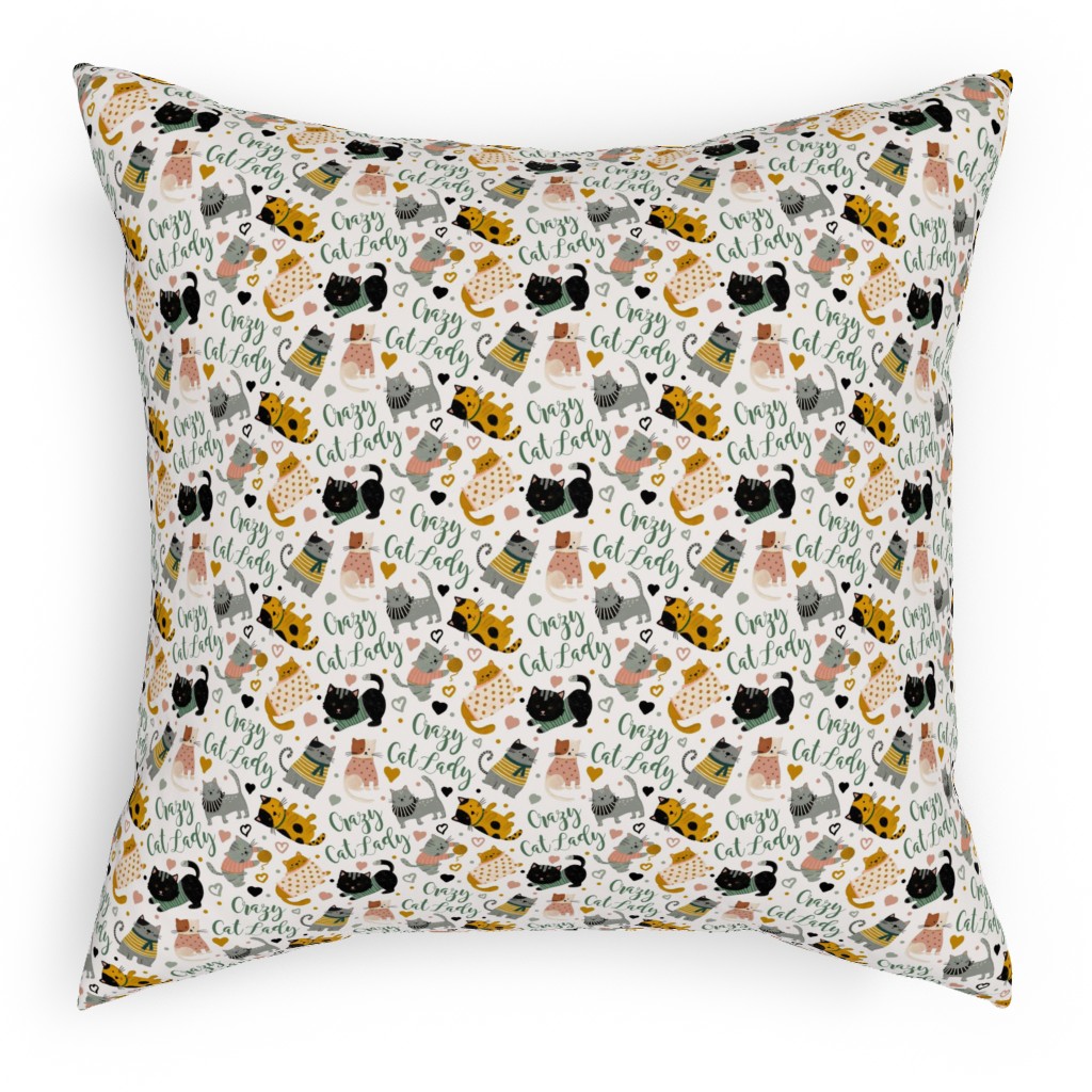 Crazy Cat Lady - Multicolor on Light Pillow, Woven, White, 18x18, Double Sided, Multicolor