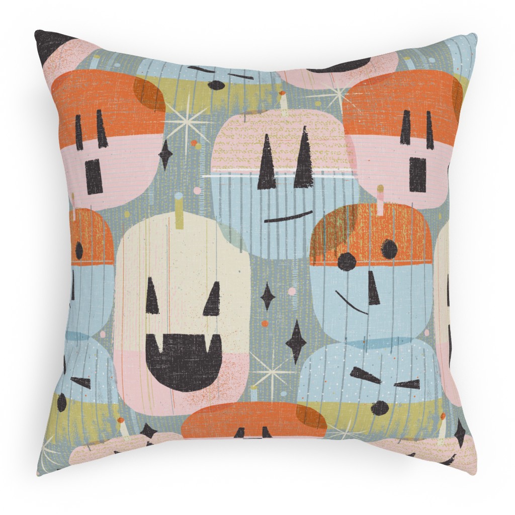 Retro Mod Jack-O-Lanterns -Multi Pillow, Woven, White, 18x18, Double Sided, Multicolor