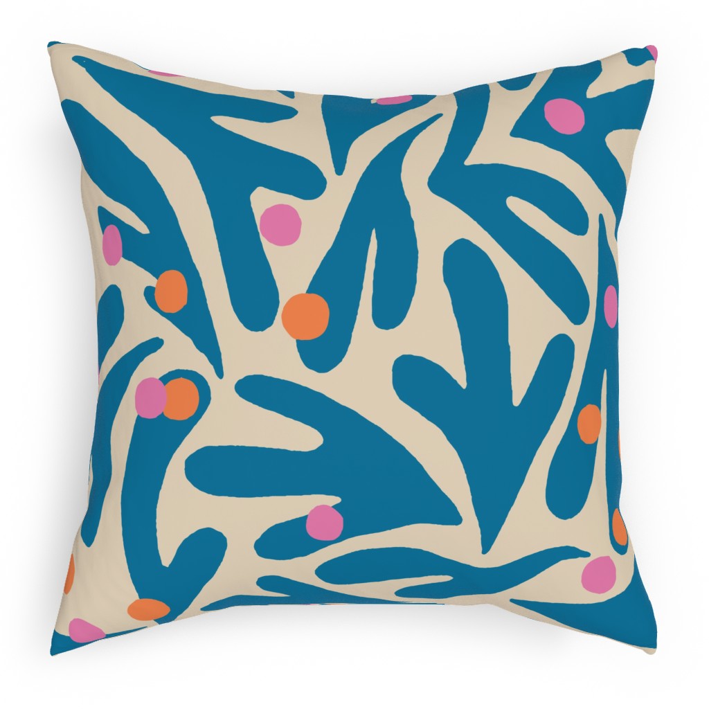 Funky Floral - Blue and White Pillow, Woven, White, 18x18, Double Sided, Blue, True Blue