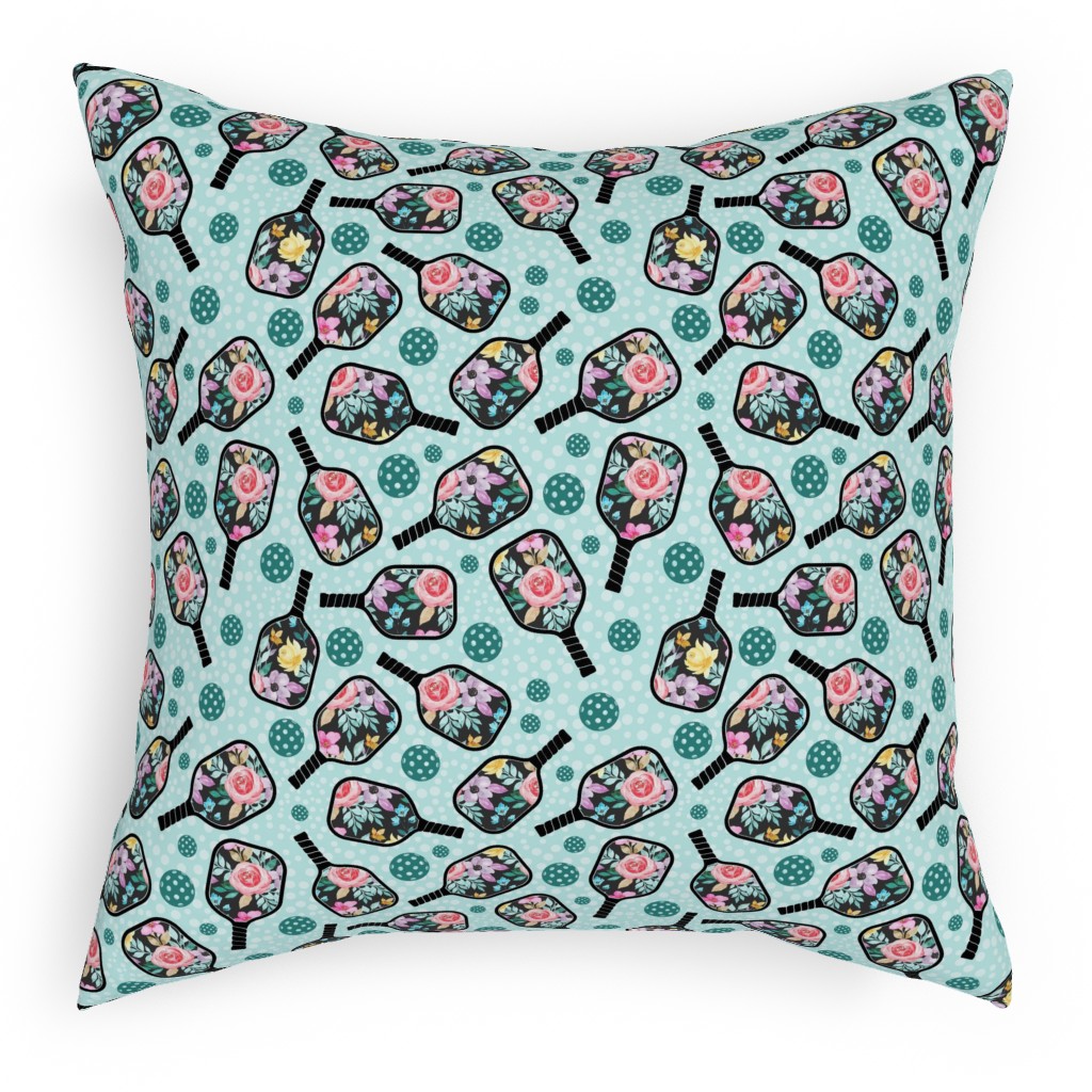Pretty Pickleball Paddles - Multicolor Pillow, Woven, White, 18x18, Double Sided, Blue