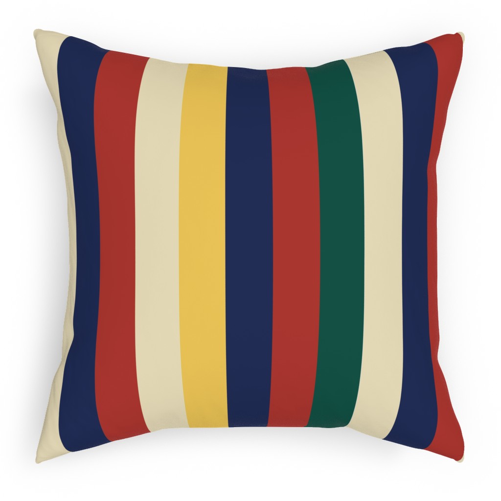 Camping Stripe Vertical - Multi Pillow, Woven, White, 18x18, Double Sided, Multicolor