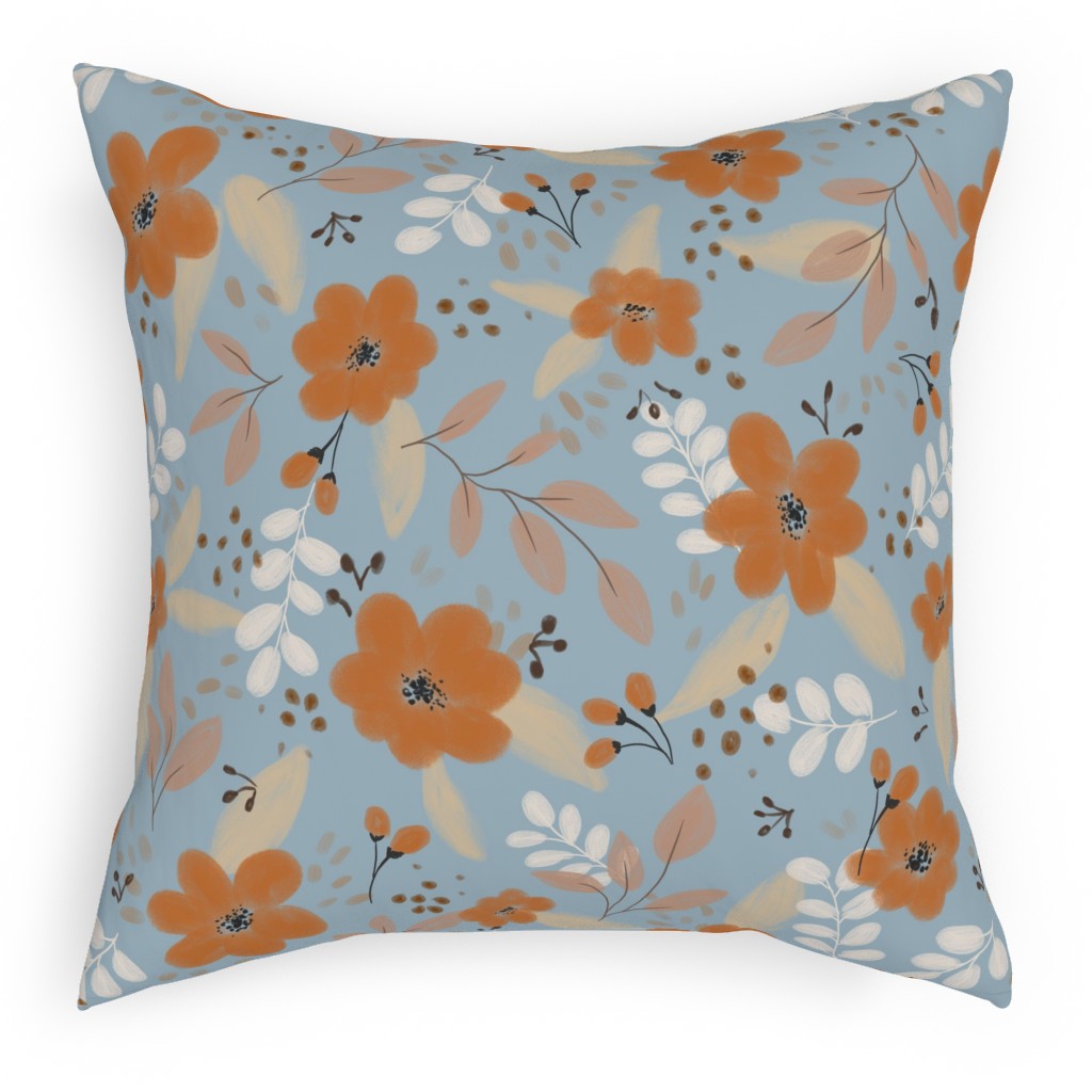 Fall Florals Pillow, Woven, White, 18x18, Double Sided, Blue, Cool Gray