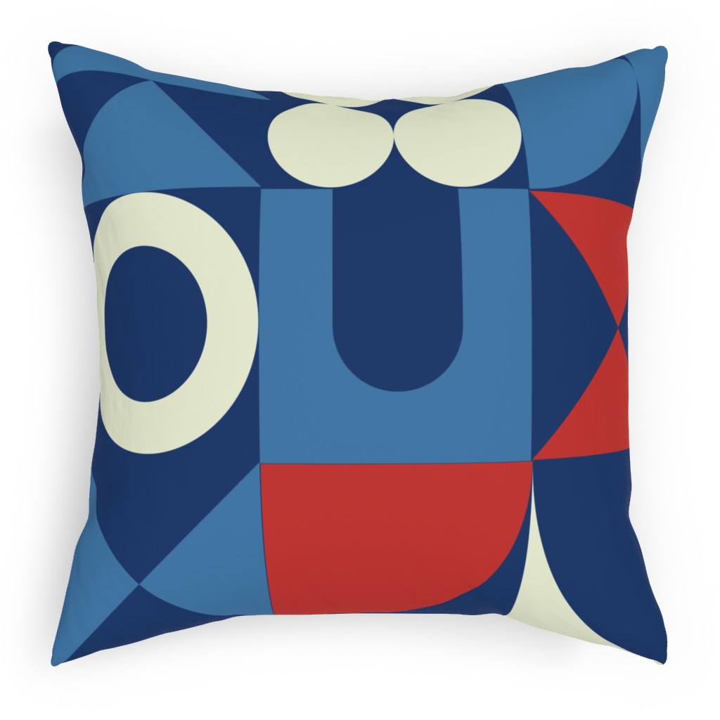 Abstract Shapes - Red, White and Blue Pillow, Woven, White, 18x18, Double Sided, Multicolor