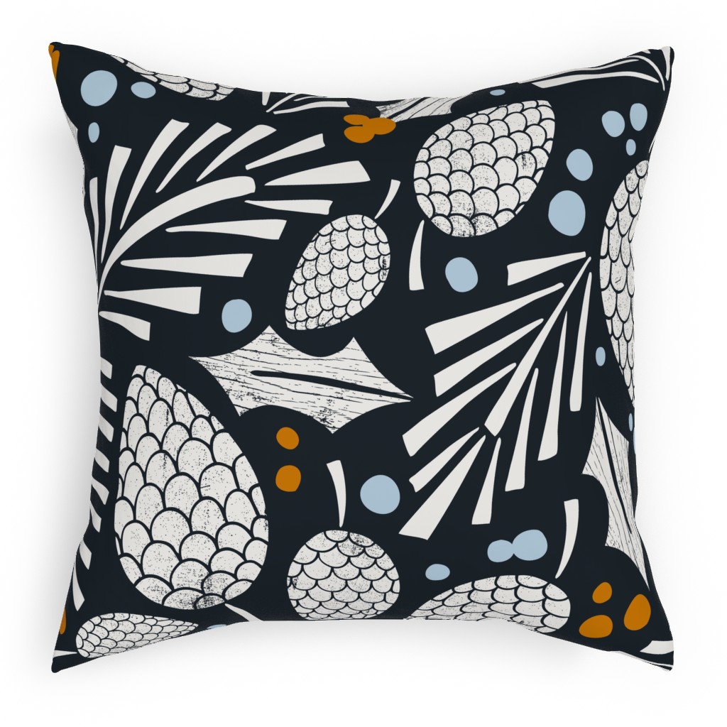 Winter Woodlands Christmas Pinecones Pillow, Woven, White, 18x18, Double Sided, Blue, Shadow Box