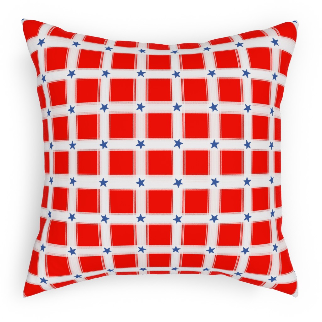 Star Plaid Pillow, Woven, White, 18x18, Double Sided, Red, Red