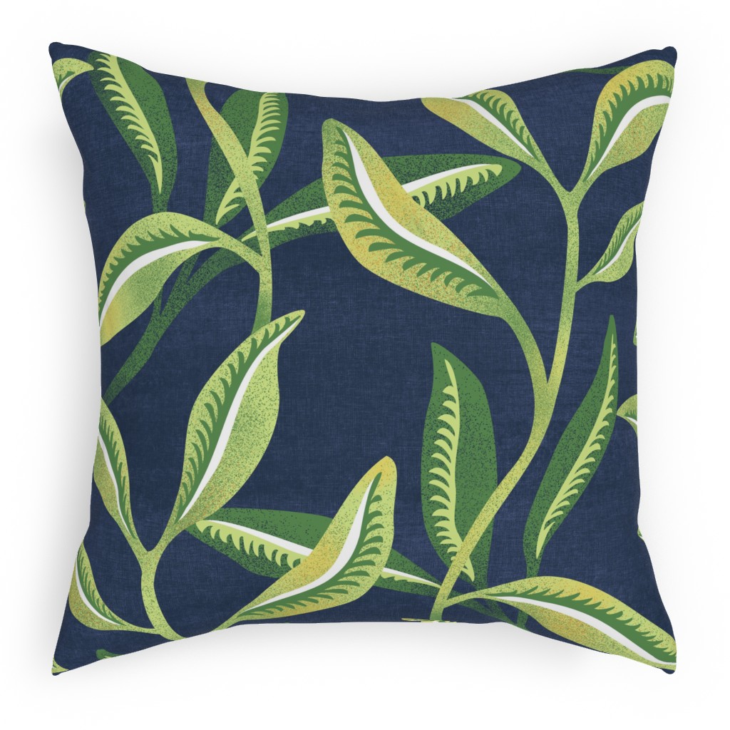 Leafy Vines - Green Pillow, Woven, White, 18x18, Double Sided, Green