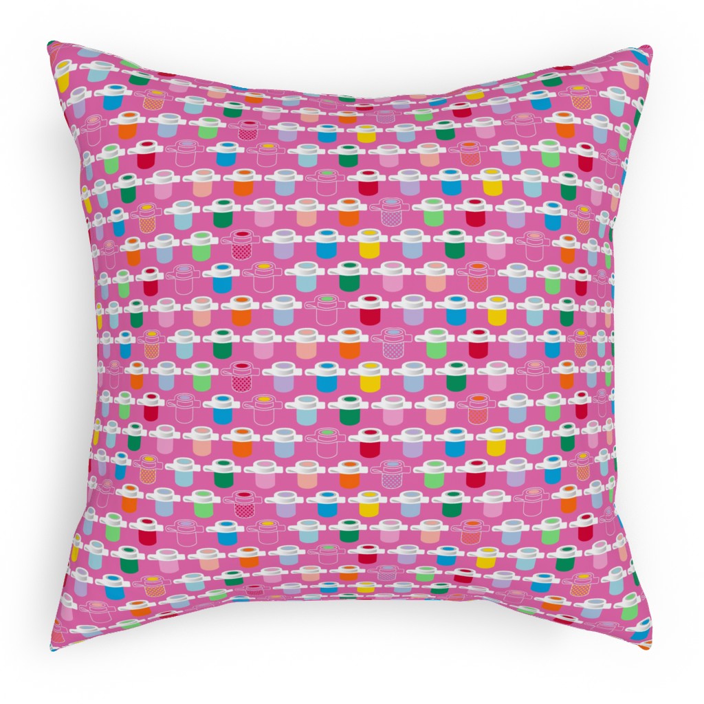 Paint Pots Pillow, Woven, White, 18x18, Double Sided, Pink, Heather