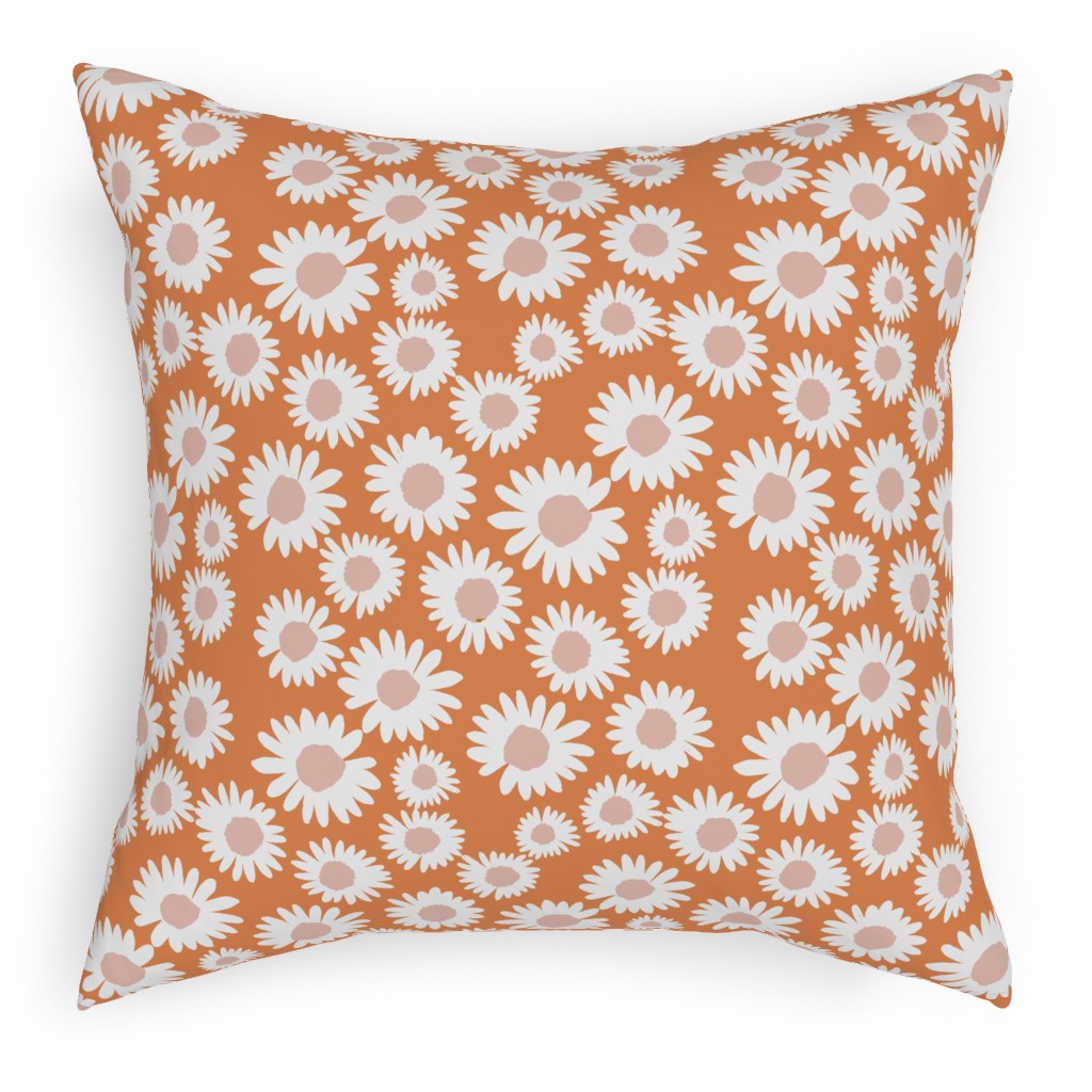 Boho Daisies - Flowers - Muted Orange and Blush Pillow, Woven, White, 18x18, Double Sided, Orange
