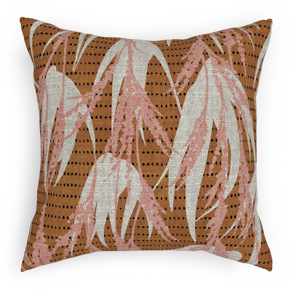 Vintage Palm Pillow, Woven, White, 18x18, Double Sided, Brown