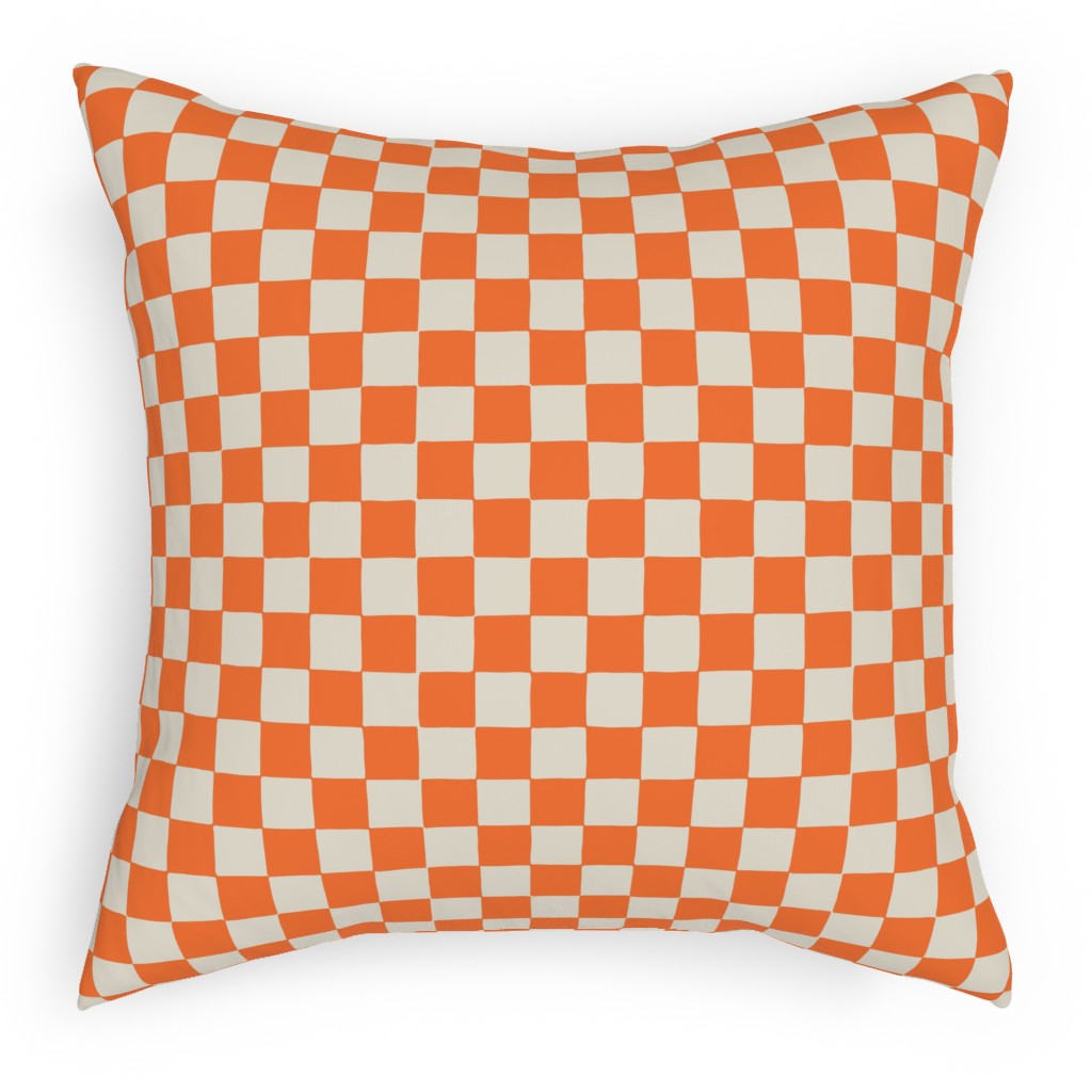 Retro Checkerboard - Bright Orange Pillow, Woven, White, 18x18, Double Sided, Orange