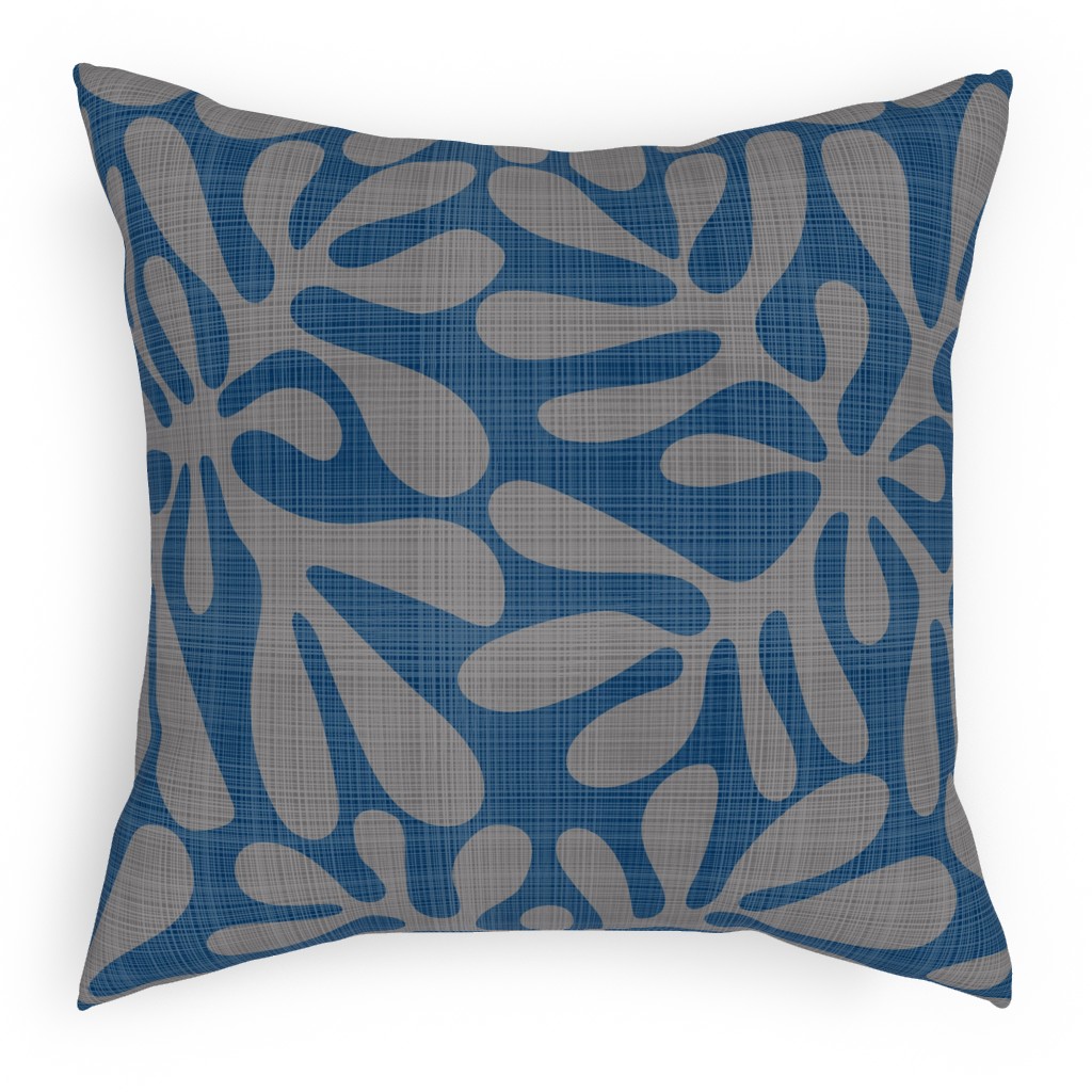 Block Print Texture Pillow, Woven, White, 18x18, Double Sided, Blue