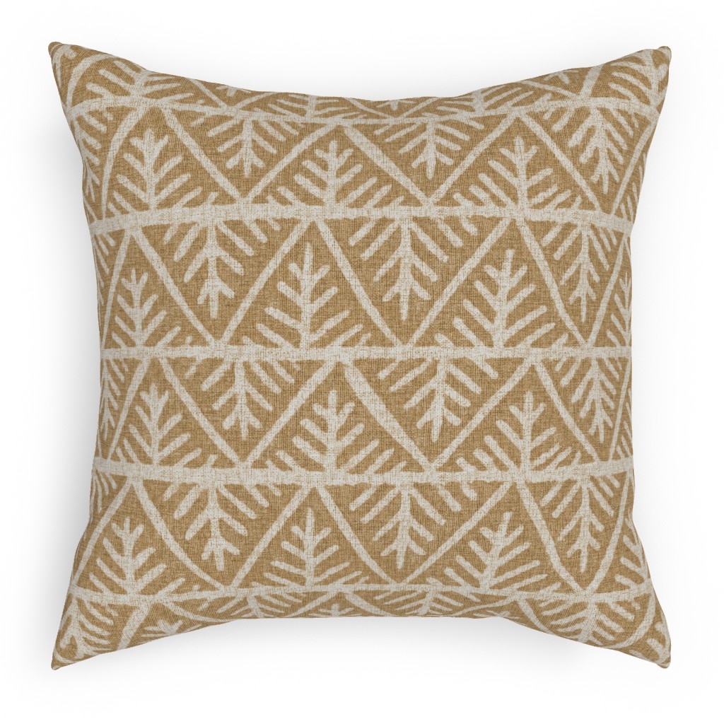 Textured Mudcloth Pillow, Woven, White, 18x18, Double Sided, Brown