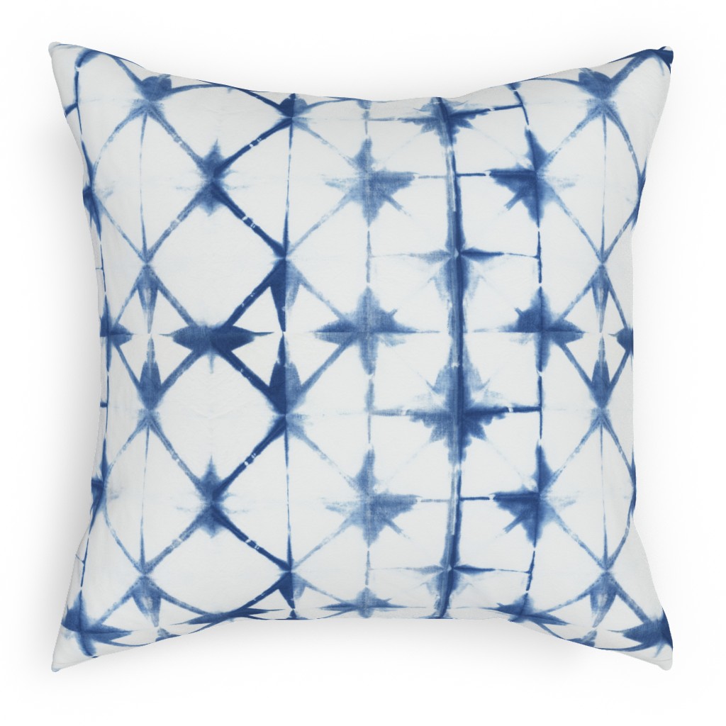 Shibori Diamond - Blue on White Pillow, Woven, White, 18x18, Double Sided, Blue