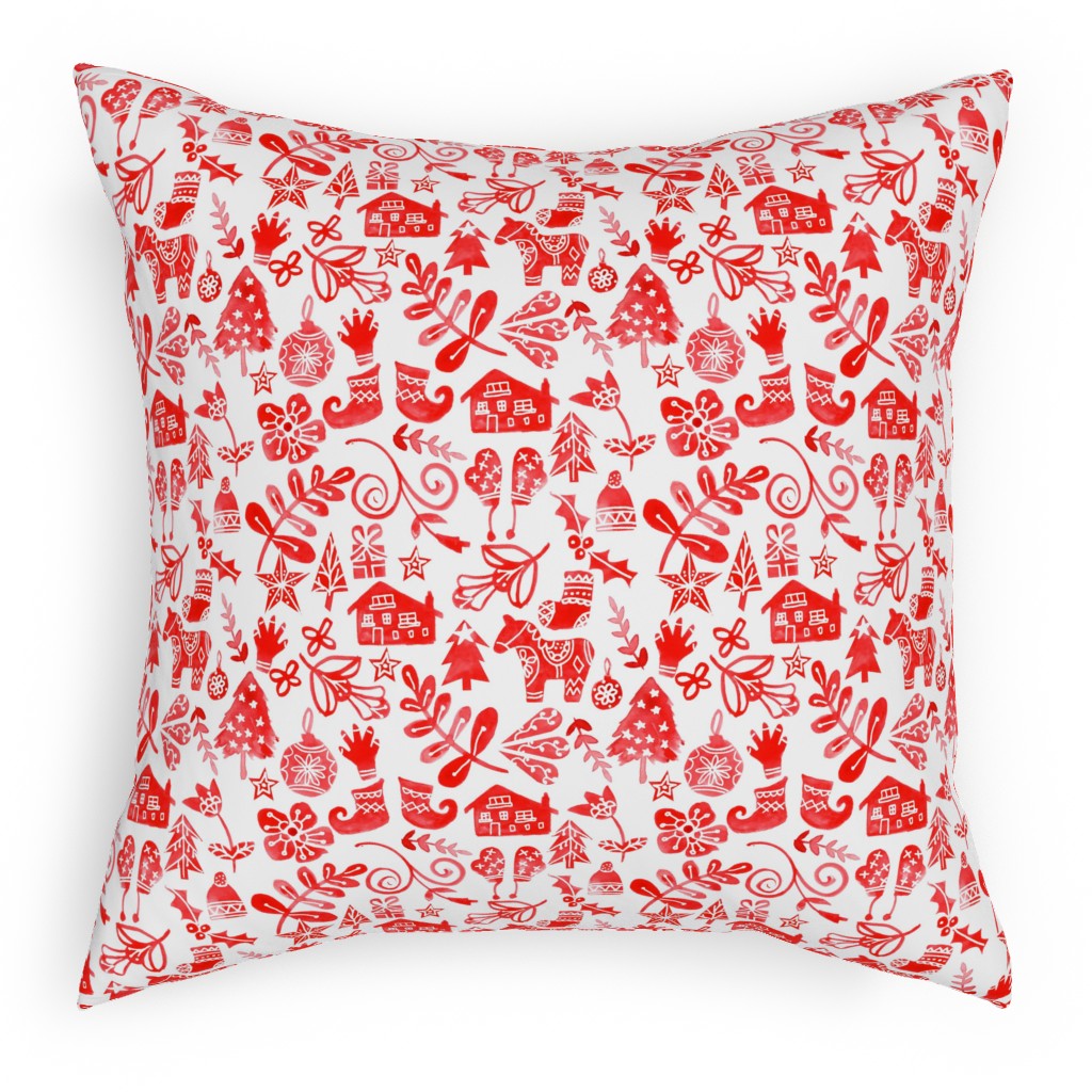 Red Christmas Pillow, Woven, White, 18x18, Double Sided, Red, Red