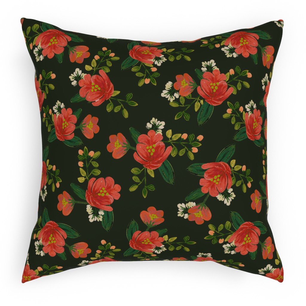 Holiday Floral Pillow, Woven, White, 18x18, Double Sided, Green, Classic Green