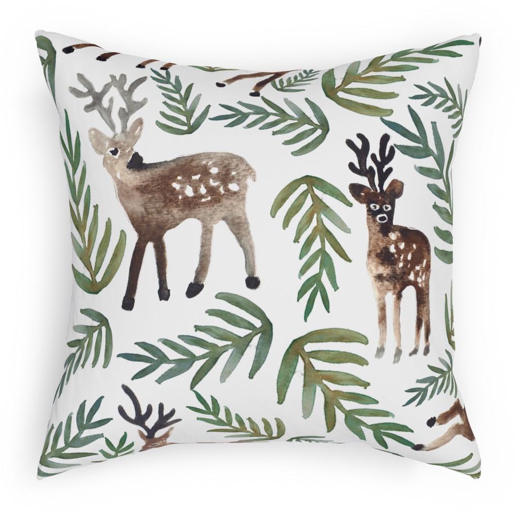 Loved Dearly - Green & Brown on White Pillow, Woven, White, 18x18, Double Sided, Green
