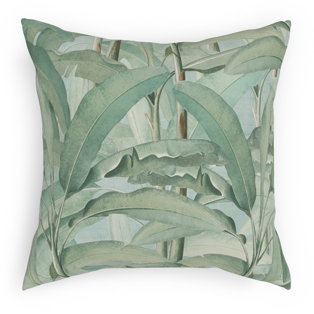 Lush Tropical Leaves Pillow, Woven, White, 18x18, Double Sided, Green, Classic Green