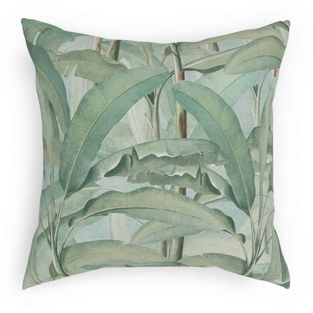 Lush Tropical Leaves Pillow, Woven, White, 18x18, Double Sided, Green