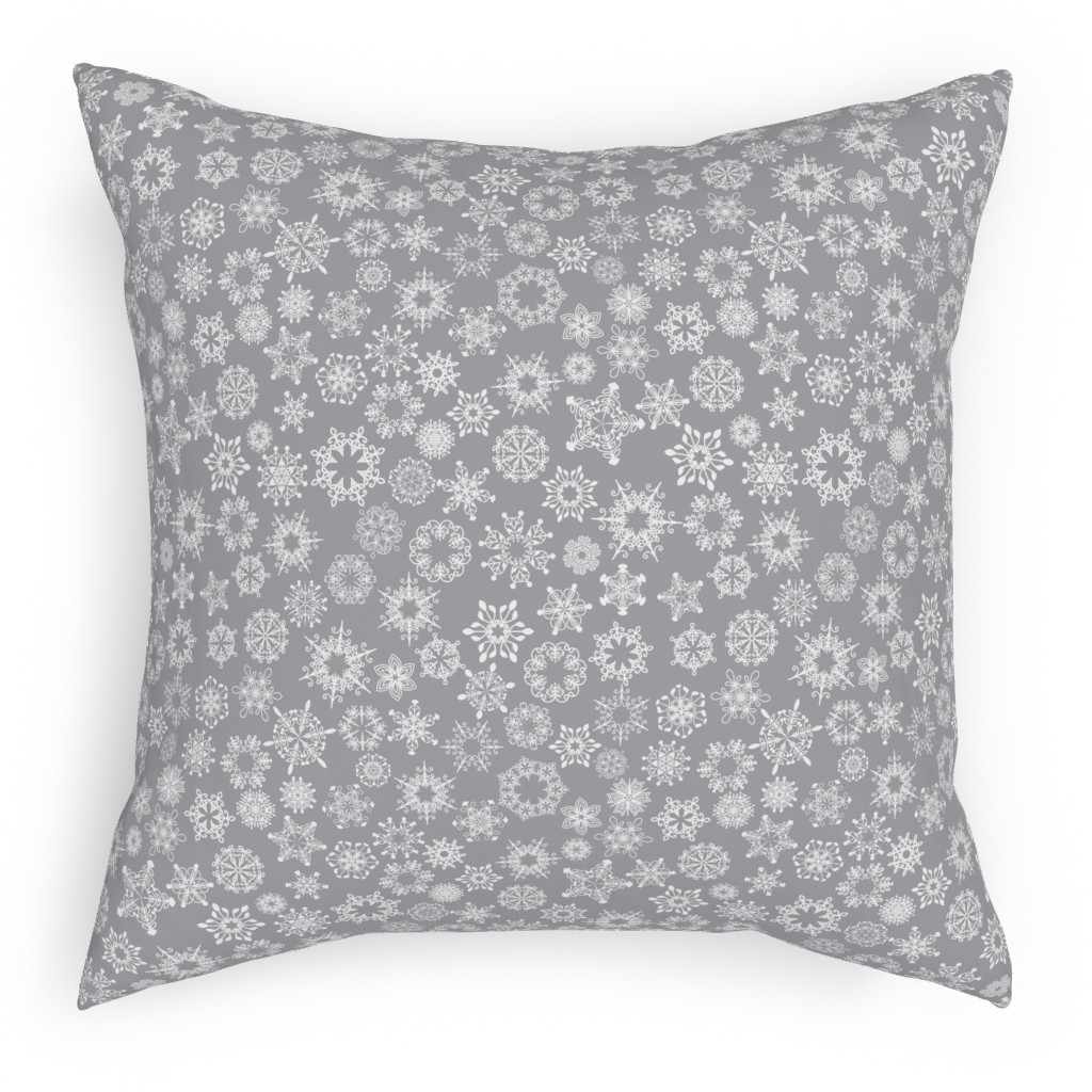 Snowflake Silver Pillow, Woven, White, 18x18, Double Sided, Gray