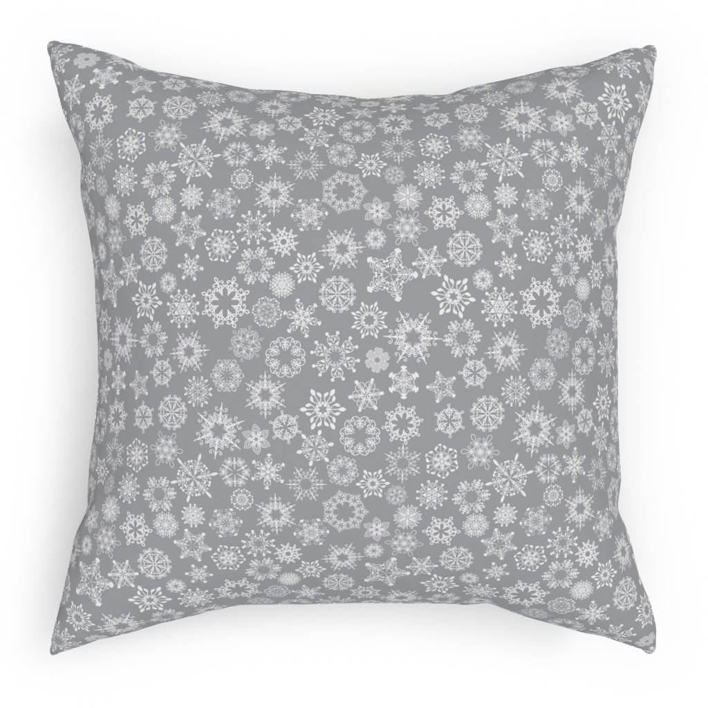 Snowflake Silver Pillow, Woven, White, 18x18, Double Sided, Gray, Gray