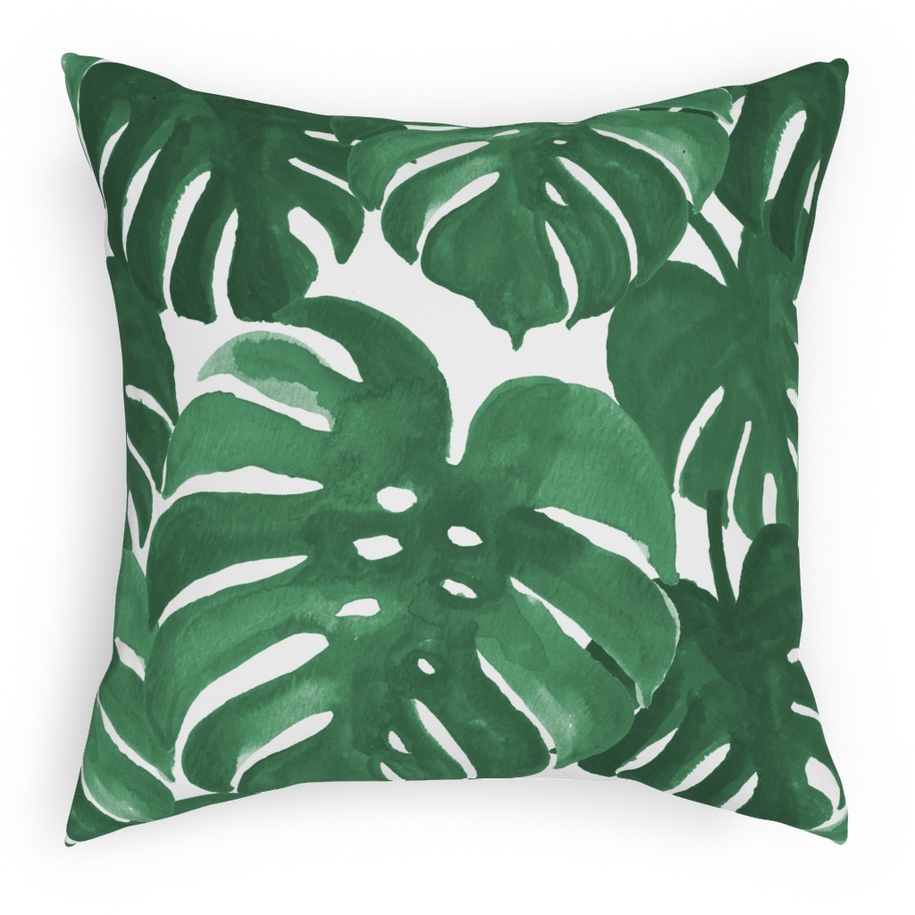 Tropical Palms - Green Pillow, Woven, White, 18x18, Double Sided, Green