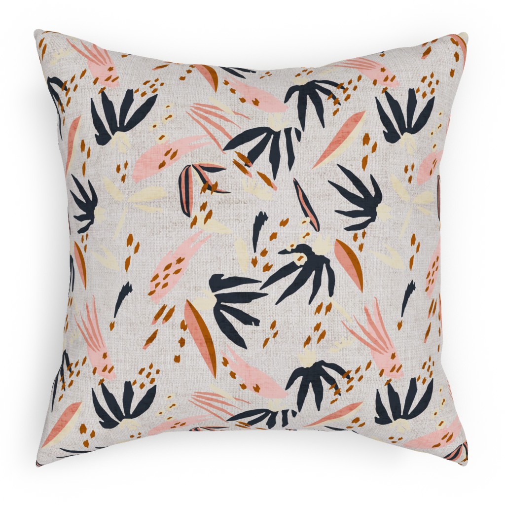 French Linen Floral - Pink Pillow, Woven, White, 18x18, Double Sided, Pink, Bright Pink