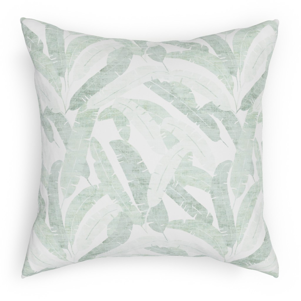 Banana Leaf - Light Pillow, Woven, White, 18x18, Double Sided, Green