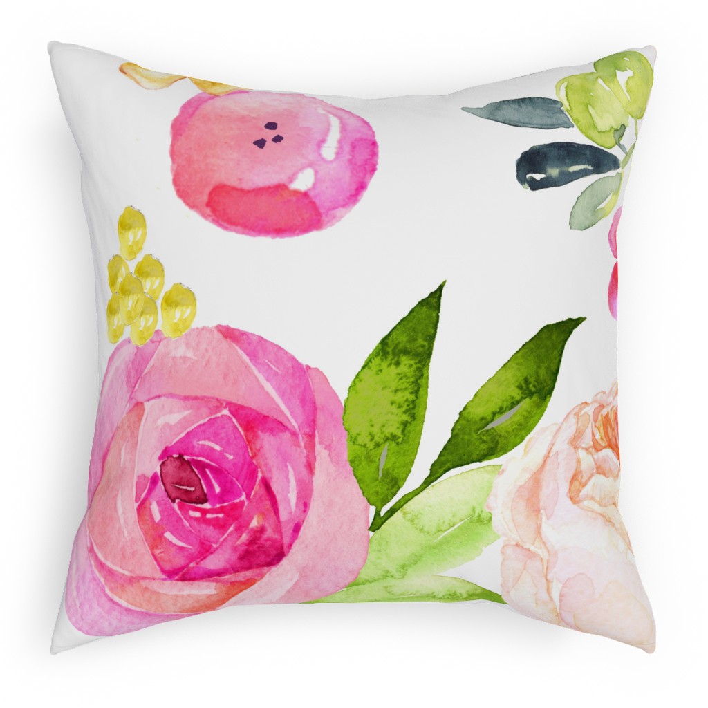 Spring Peonies, Roses, and Poppies - Pink Pillow, Woven, White, 18x18, Double Sided, Pink