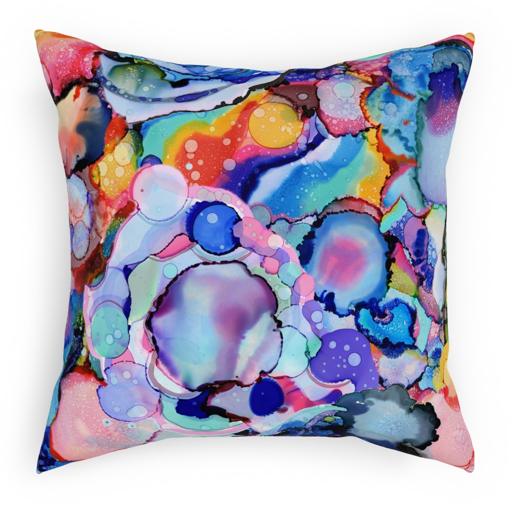 Abstract Rainbow Ink - Multi Pillow, Woven, White, 18x18, Double Sided, Multicolor
