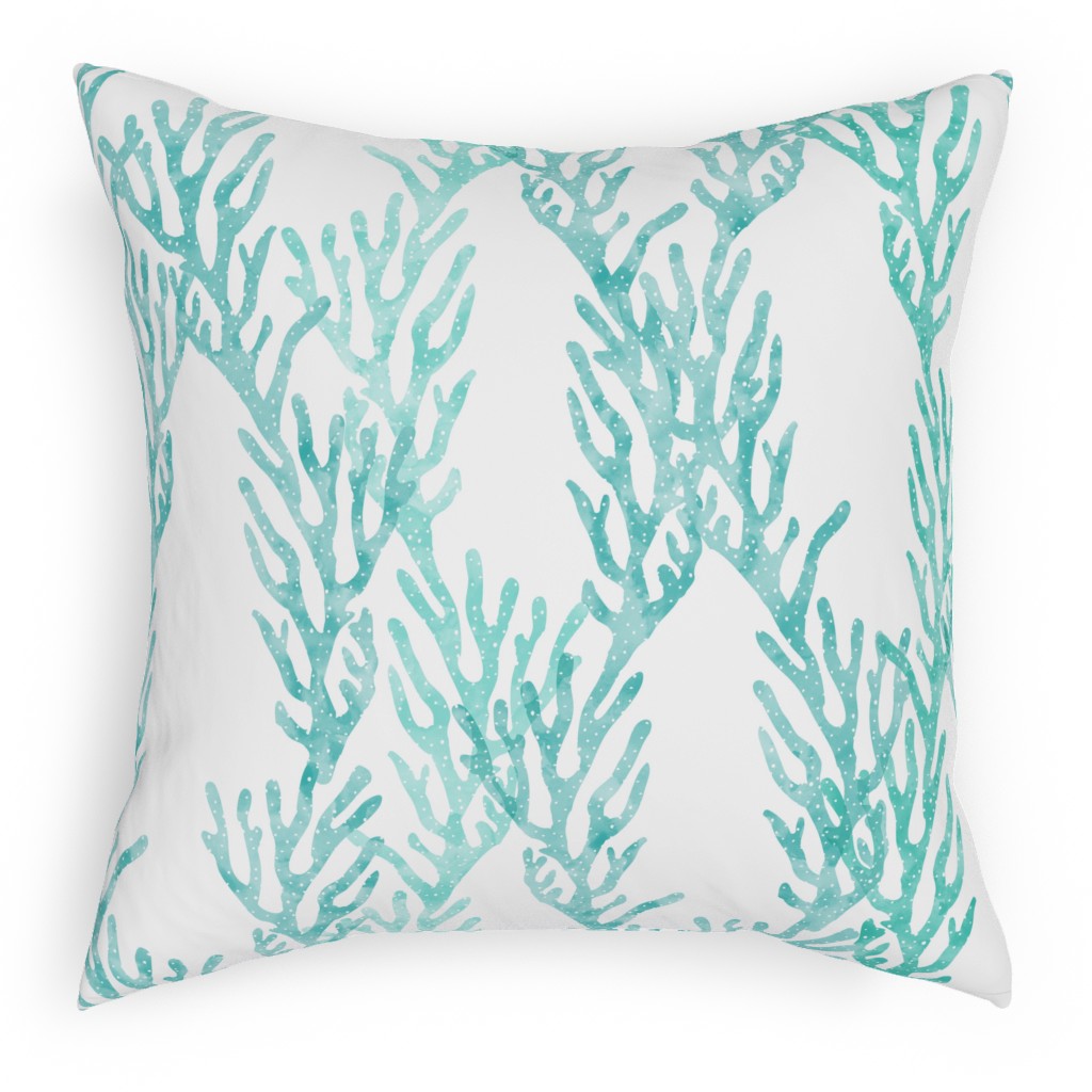 Coral Mermaid Pillow, Woven, White, 18x18, Double Sided, Blue, Catalina
