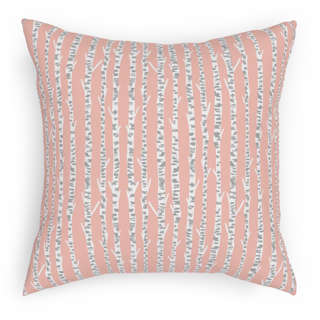 Birch Tree - Pink Pillow, Woven, White, 18x18, Double Sided, Pink