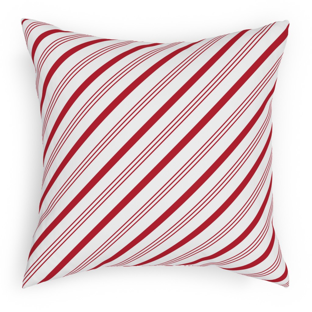 Candy Cane Stripes - Red on White Pillow, Woven, White, 18x18, Double Sided, Red, Red