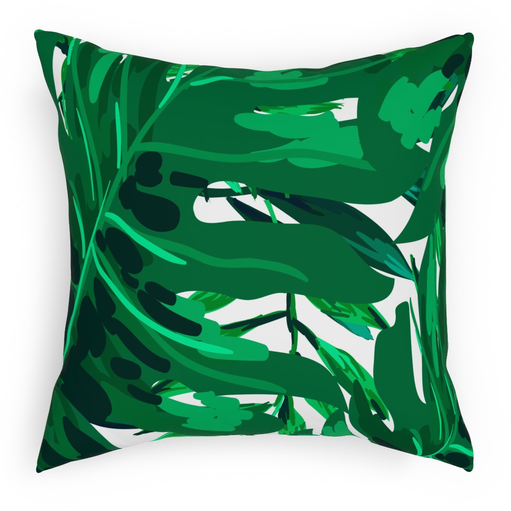Tropical Leaves - Bright Green Pillow, Woven, White, 18x18, Double Sided, Green, Classic Green