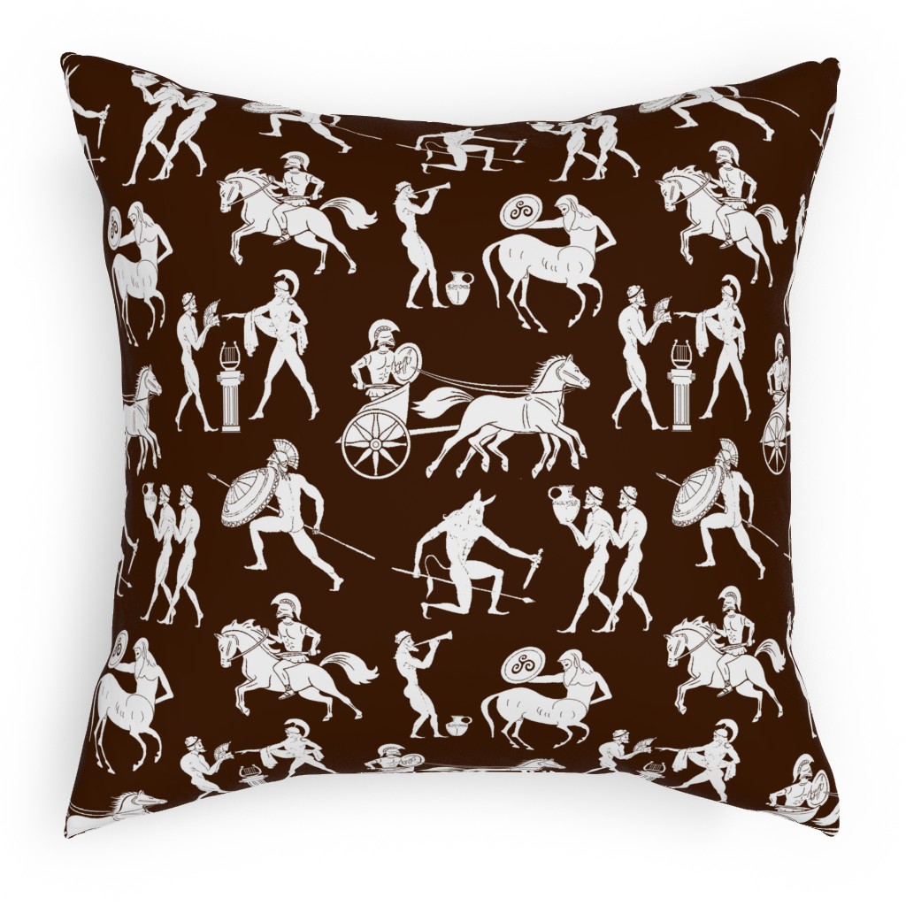Greek Figures Pillow, Woven, White, 18x18, Double Sided, Brown, Cocoa