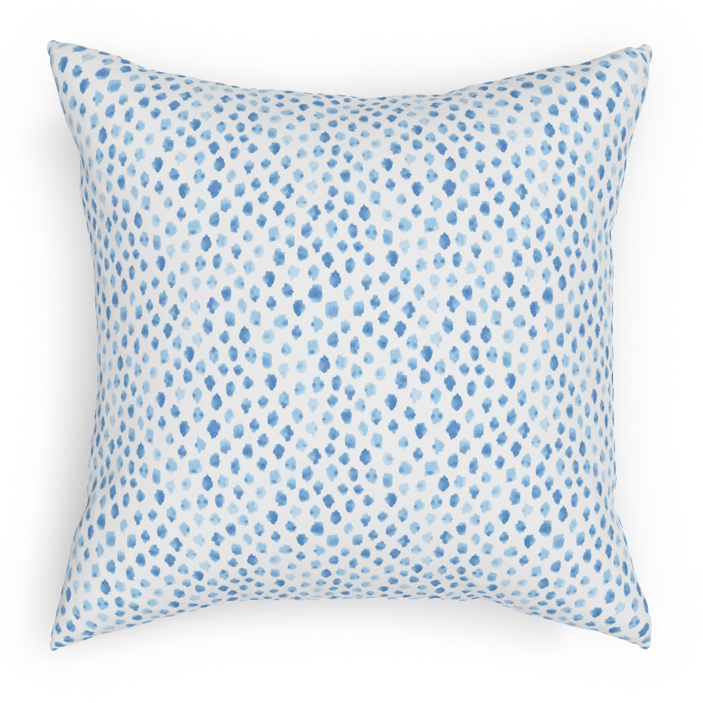 Blue Spots on White Pillow, Woven, White, 18x18, Double Sided, Blue