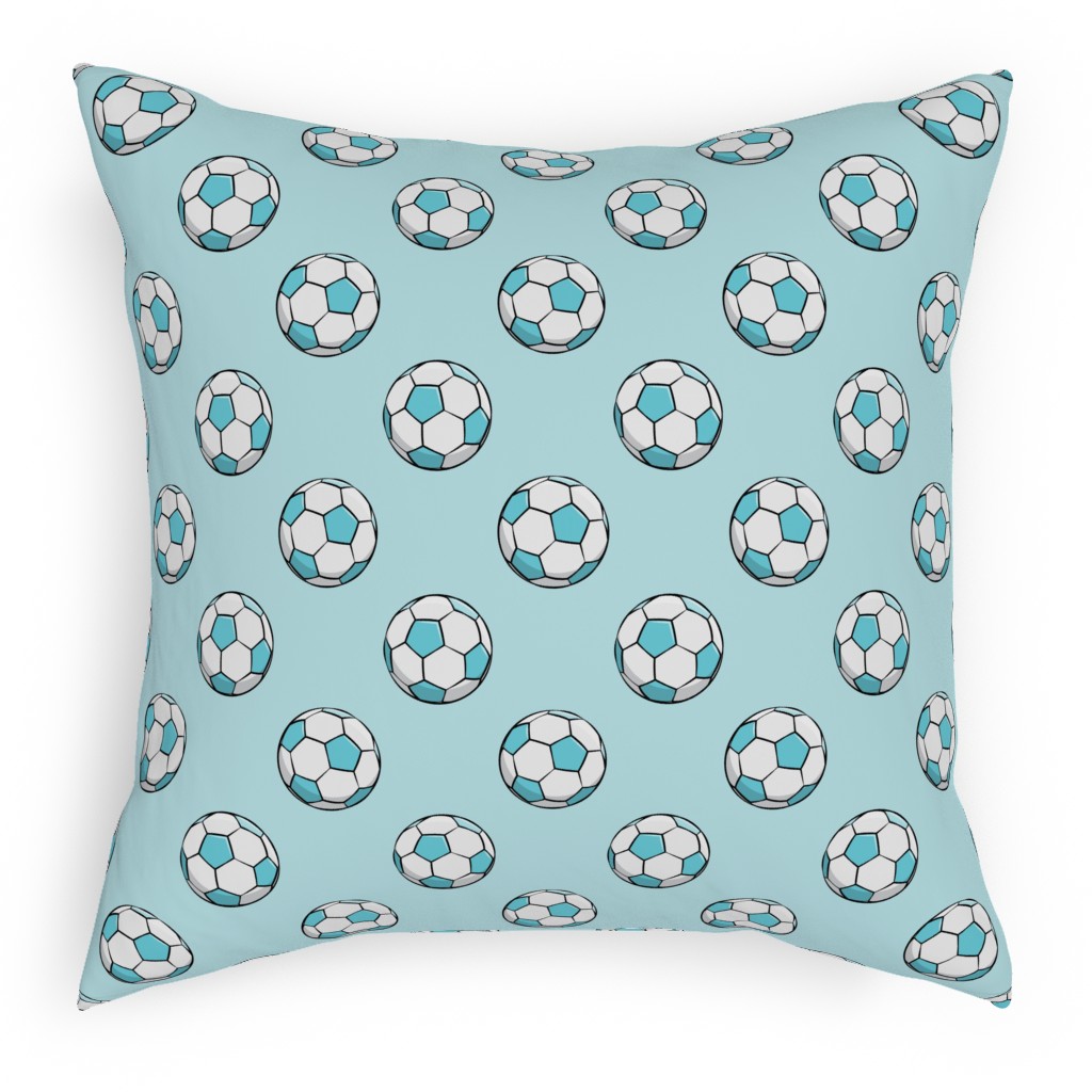 Soccer Balls Pillow, Woven, White, 18x18, Double Sided, Blue